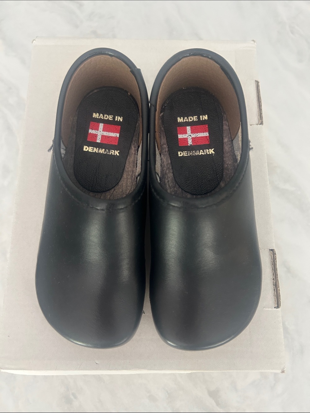 Kids Black Leather Danish Clogs